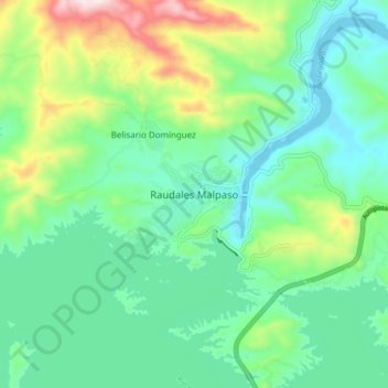 Mapa topográfico Raudales Malpaso, altitud, relieve