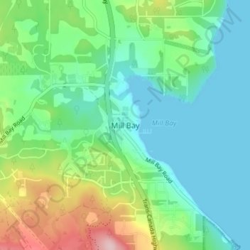Mapa topográfico Mill Bay, altitud, relieve