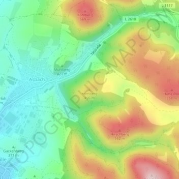 Mapa topográfico Komberg, altitud, relieve