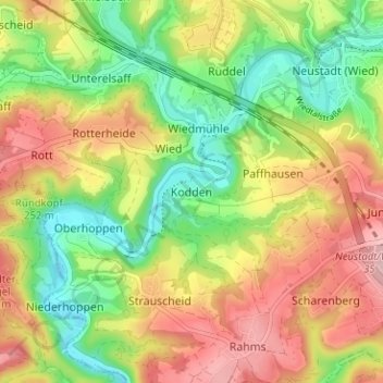 Mapa topográfico Kodden, altitud, relieve