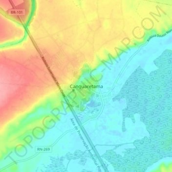 Mapa topográfico Canguaretama, altitud, relieve