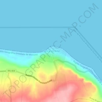 Mapa topográfico Ponta do Mel, altitud, relieve