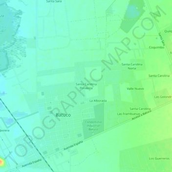 Mapa topográfico Santa Carolina Poniente, altitud, relieve