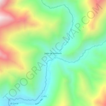 Mapa topográfico Junta de Valeriano, altitud, relieve