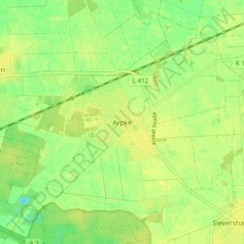 Mapa topográfico Arpke, altitud, relieve