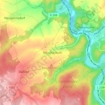 Mapa topográfico Nitschareuth, altitud, relieve
