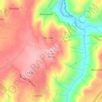 Mapa topográfico Faião, altitud, relieve