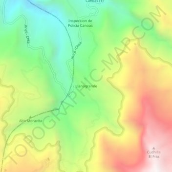 Mapa topográfico Llanogrande, altitud, relieve
