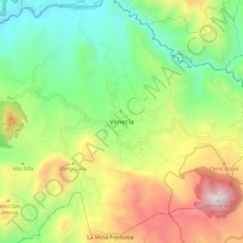 Mapa topográfico Venecia, altitud, relieve