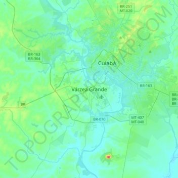 Mapa topográfico Várzea Grande, altitud, relieve