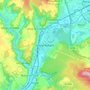 Mapa topográfico L'Isle-Adam, altitud, relieve