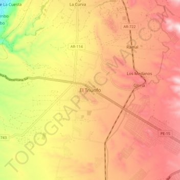 Mapa topográfico El Triunfo, altitud, relieve