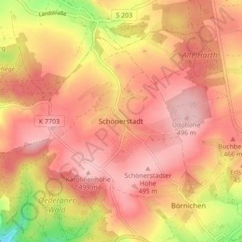 Mapa topográfico Schönerstadt, altitud, relieve