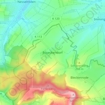 Mapa topográfico Böseckendorf, altitud, relieve
