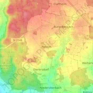 Mapa topográfico Neuses, altitud, relieve