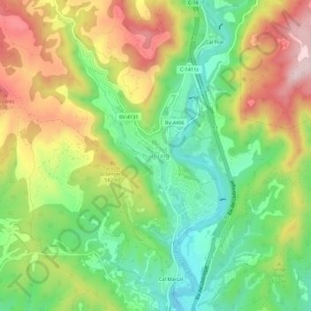 Mapa topográfico Puig-reig, altitud, relieve