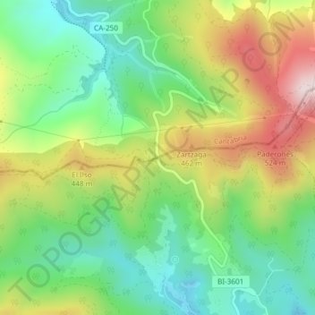 Mapa topográfico Puerto de Las Muñecas, altitud, relieve