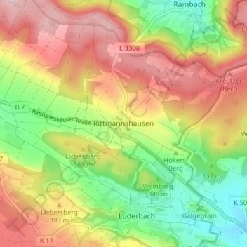 Mapa topográfico Rittmannshausen, altitud, relieve