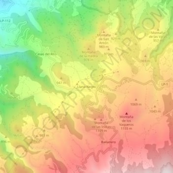 Mapa topográfico Llano Negro, altitud, relieve