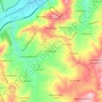 Mapa topográfico Carapungo, altitud, relieve
