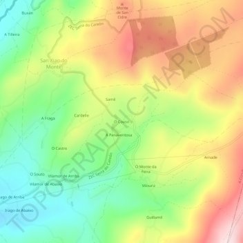 Mapa topográfico O Couso, altitud, relieve