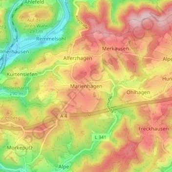 Mapa topográfico Marienhagen, altitud, relieve