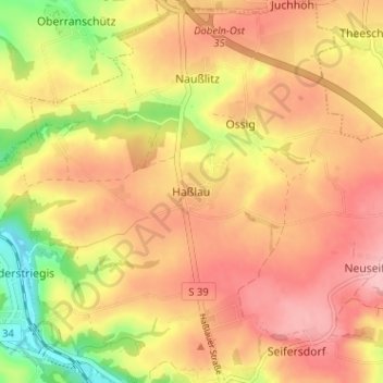 Mapa topográfico Haßlau, altitud, relieve