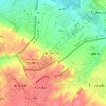 Mapa topográfico Hillensberg, altitud, relieve