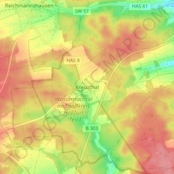 Mapa topográfico Kreuzthal, altitud, relieve