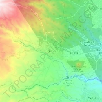 Mapa topográfico Xico, altitud, relieve
