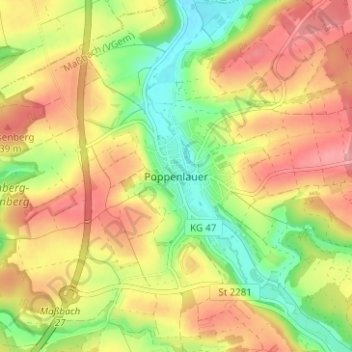 Mapa topográfico Poppenlauer, altitud, relieve
