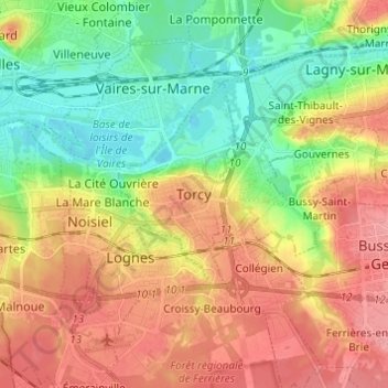Mapa topográfico Torcy, altitud, relieve