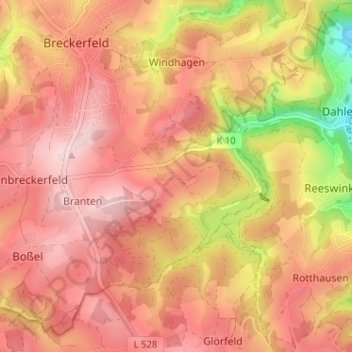 Mapa topográfico Loh, altitud, relieve