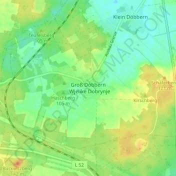 Mapa topográfico Groß Döbbern, altitud, relieve