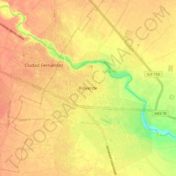 Mapa topográfico Rioverde, altitud, relieve