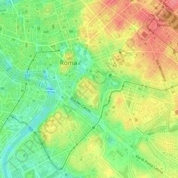 Mapa topográfico Colle Palatino, altitud, relieve