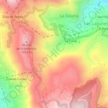 Mapa topográfico Cascada, altitud, relieve