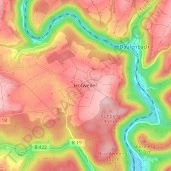 Mapa topográfico Hofweiler, altitud, relieve