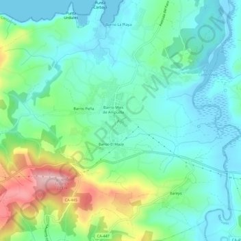 Mapa topográfico Ajo, altitud, relieve