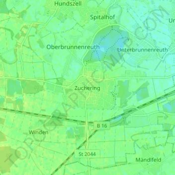 Mapa topográfico Zuchering, altitud, relieve