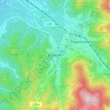 Mapa topográfico Waldulm, altitud, relieve