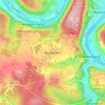 Mapa topográfico Harlanden, altitud, relieve