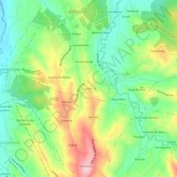Mapa topográfico Barreira, altitud, relieve