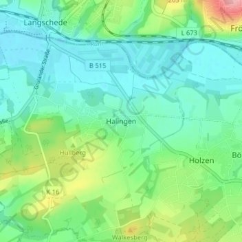 Mapa topográfico Halingen, altitud, relieve