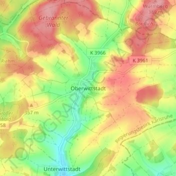 Mapa topográfico Oberwittstadt, altitud, relieve