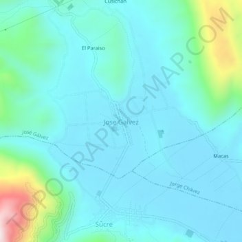 Mapa topográfico Jose Galvez, altitud, relieve