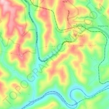 Mapa topográfico Dwina, altitud, relieve