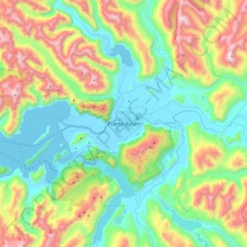 Mapa topográfico Puerto Aysén, altitud, relieve