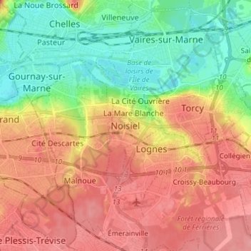 Mapa topográfico Noisiel, altitud, relieve