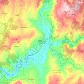 Mapa topográfico São Pedro do Sul, altitud, relieve